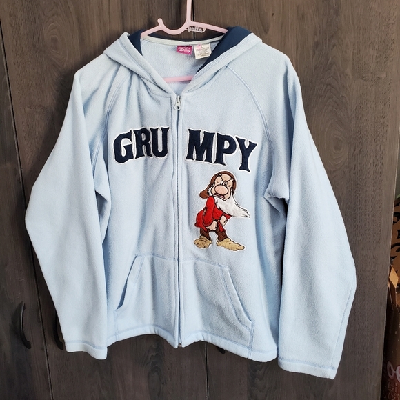 Vintage Disney Grumpy Fleece Zippered Hoodie 🌬 Baby Blue 👶 L👀K - Picture 2 of 11